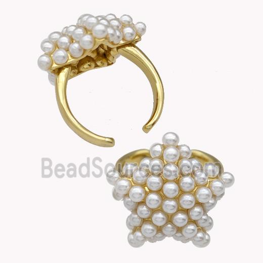 Copper Rings Pave Zirconia Pearlized Resin Star Gold Plated