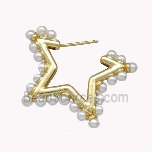 Copper Star Stud Earrings Pave Pearlized Resin Gold Plated