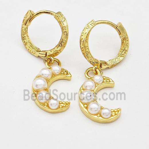 Copper Hoop Earrings Moon Pave Pearlized Resin Gold Plated