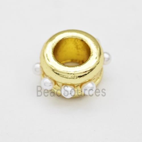 Copper Rondelle Beads Pave Pearlized Resin Large Hole Gold Plated