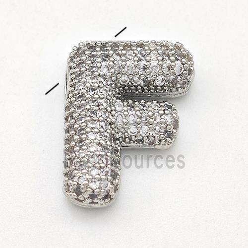 Copper Letter-F Pendant Micro Pave Zirconia Platinum Plated