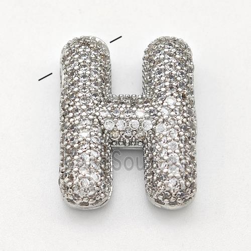 Copper Letter-H Pendant Micro Pave Zirconia Platinum Plated