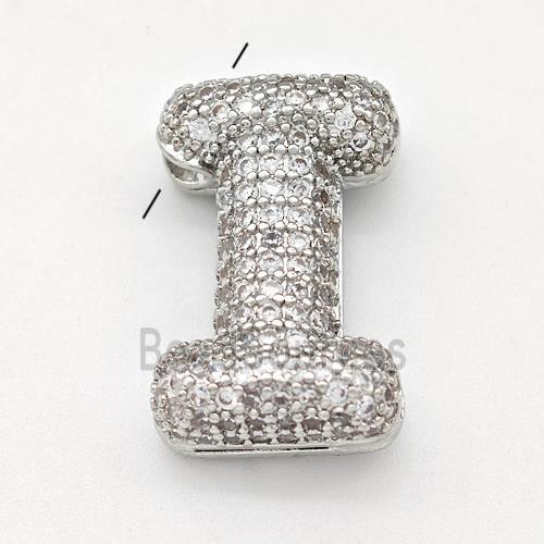 Copper Letter-I Pendant Micro Pave Zirconia Platinum Plated