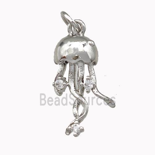 Copper Jellyfish Pendant Micro Pave Zirconia Platinum Plated