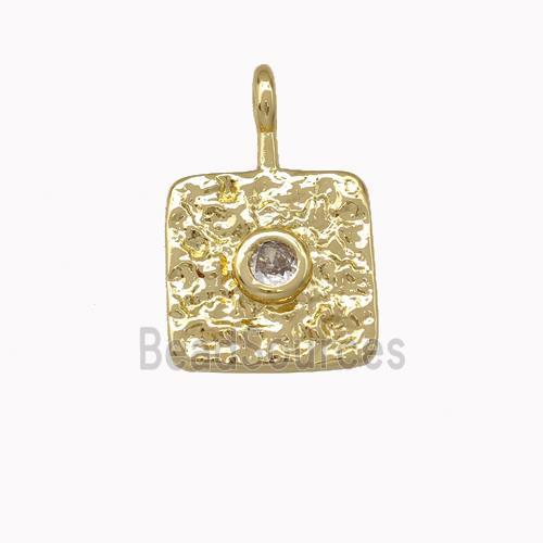 Copper Square Pendant Pave Zirconia Hammered Gold Plated