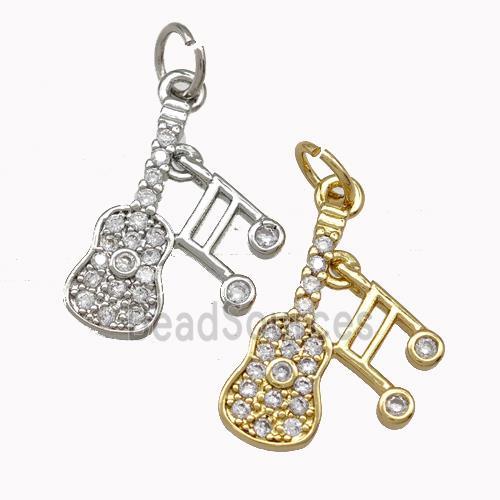 Guitar Charms Musical Note Copper Pendant Pave Zirconia Mixed