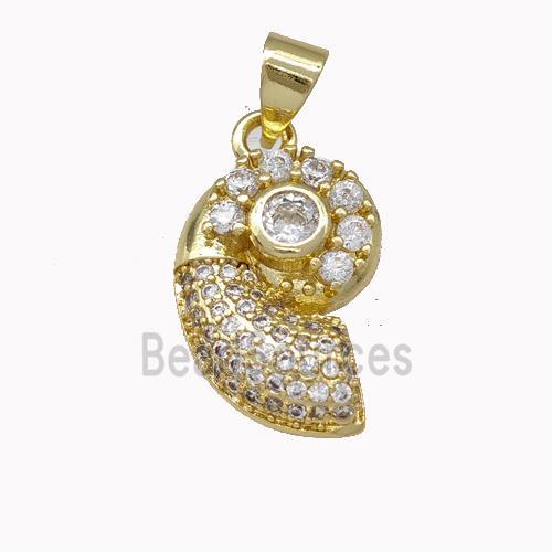 Nautilus Shell Charms Copper Conch Pendant Micro Pave Zirconia Gold Plated