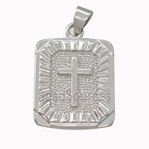 Copper Cross Pendant Rectangle Platinum Plated