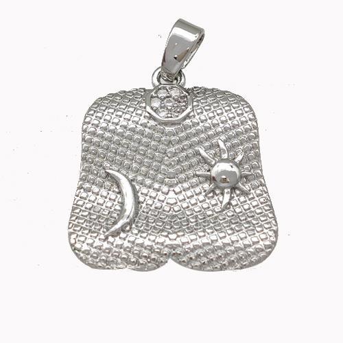 Moon Sun Charms Copper Pendant Pave Zirconia Platinum Plated