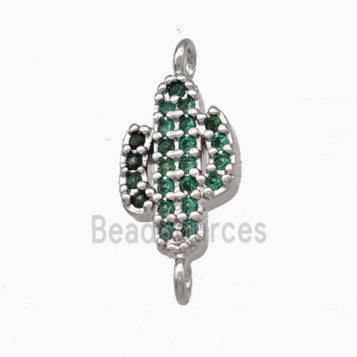 Copper Cactus Connector Pave Zirconia Platinum Plated