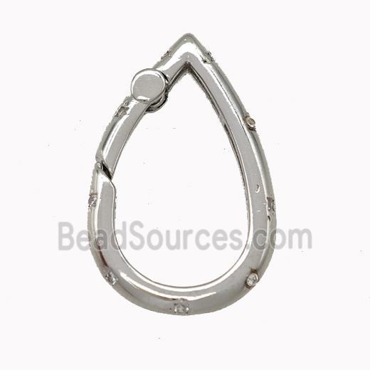 Copper Carabiner Clasp Micro Pave Zirconia Teardrop Platinum Plated