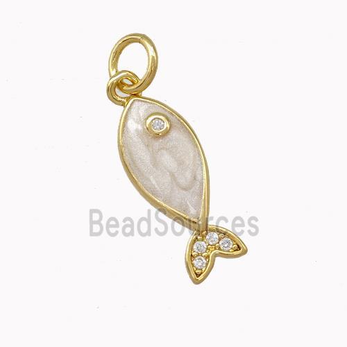 Copper Fish Charms Pendant White Painted Gold Plated