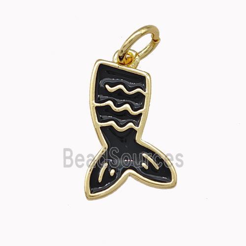 Mermaid Tail Charms Copper Pendant Black Enamel Gold Plated