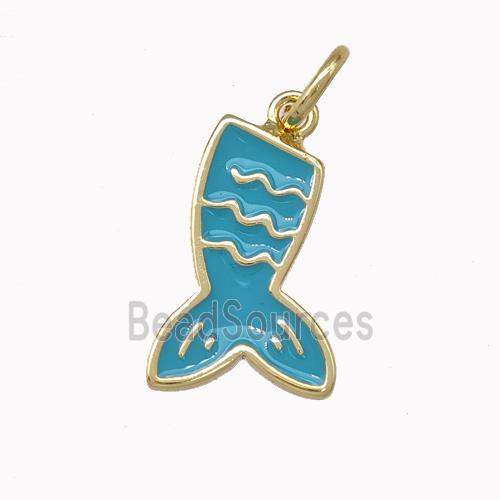 Mermaid Tail Charms Copper Pendant Blue Enamel Gold Plated