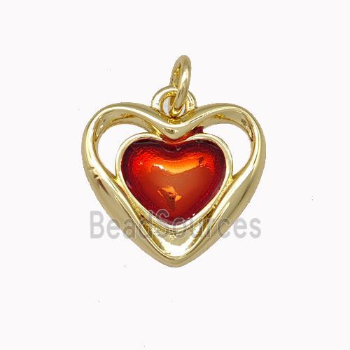 Copper Heart Pendant Red Painted Gold Plated