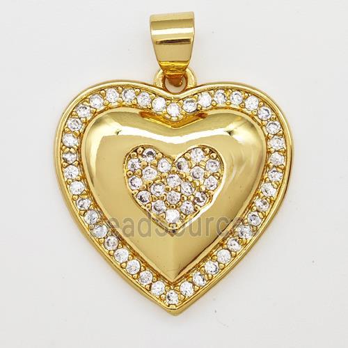 Copper Heart Pendant Micro Pave Zirconia Gold Plated