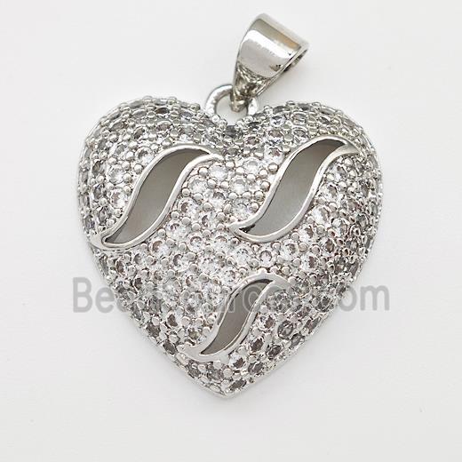Copper Heart Pendant Micro Pave Zirconia Platinum Plated