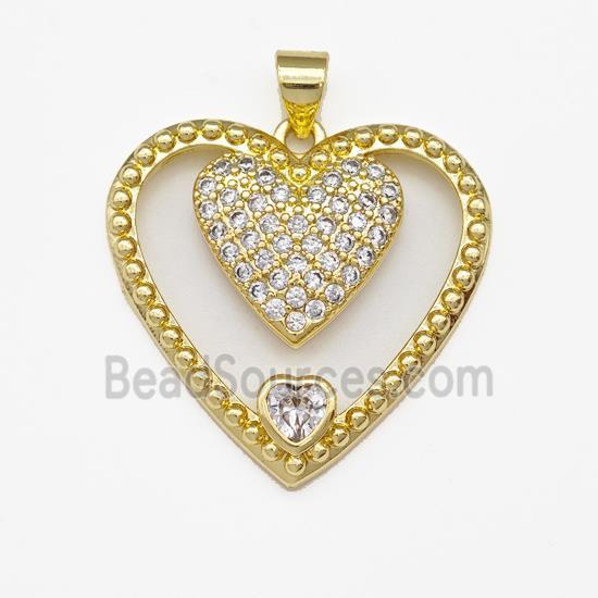 Copper Heart Pendant Micro Pave Zirconia Gold Plated