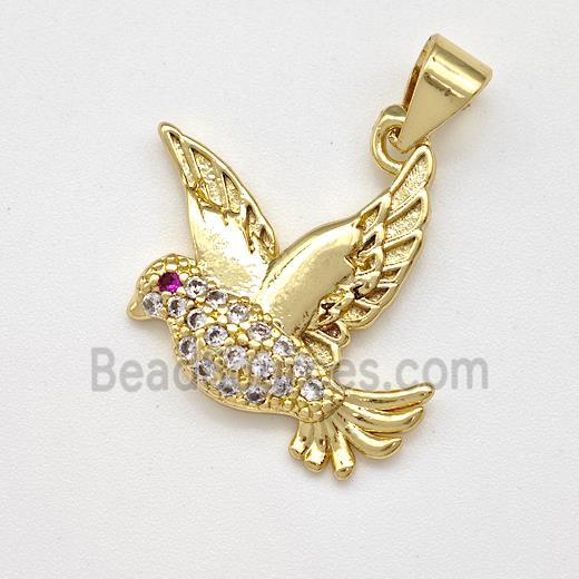 Copper Birds Pendant Micro Pave Zirconia Gold Plated