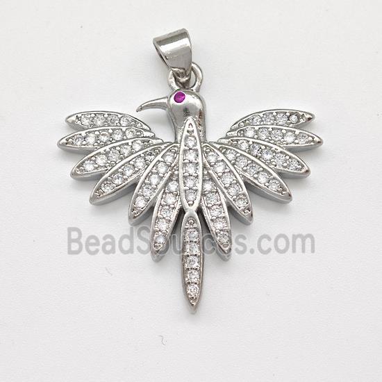 Copper Birds Pendant Micro Pave Zirconia Platinum Plated