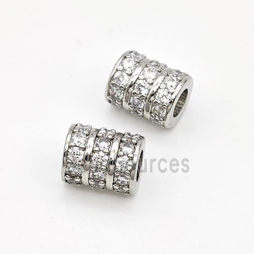 Copper Tube Beads Micro Pave Zirconia Large Hole Platinum Plated