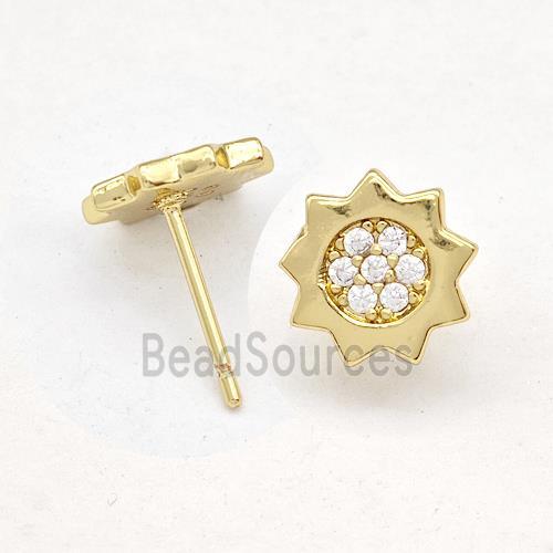 Copper Sun Stud Earring Micro Pave Zirconia Gold Plated