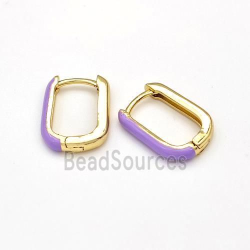 Copper Latchback Earrings Purple Enamel Gold Plated