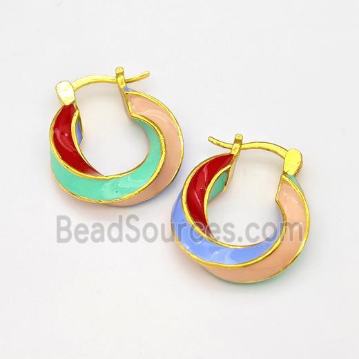 Copper Leaveback Earring Multicolor Enamel Gold Plated