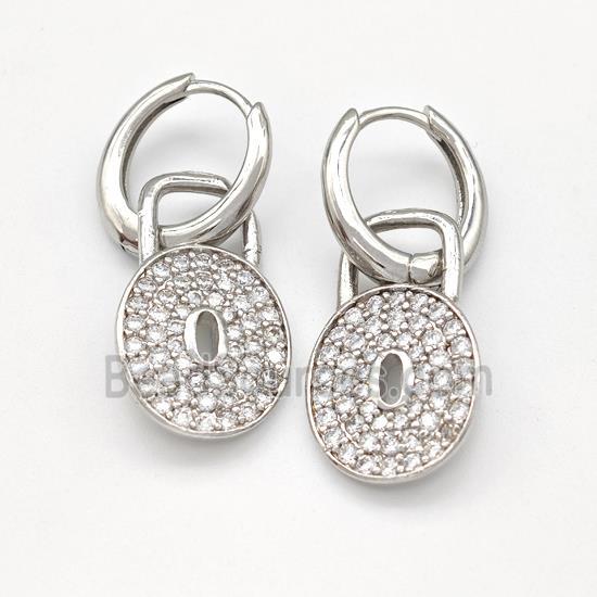 Copper Hoop Earring Padlock Pave Zirconia Platinum Plated