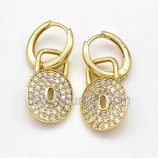 Copper Hoop Earring Padlock Pave Zirconia Gold Plated