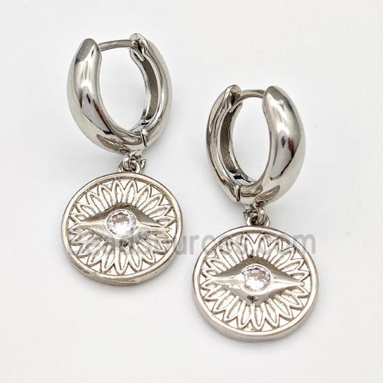Copper Hoop Earrings Evil Eye Pave Zirconia Platinum Plated