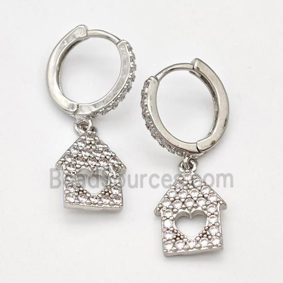 Copper House Hoop Earrings Pave Zirconia Platinum Plated