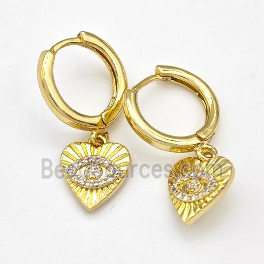 Copper Heart Hoop Earring Evil Eye Pave Zirconia Gold Plated