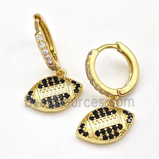 Copper Hoop Earrings American Football Pave Zirconia Rugby Sport Gold Plated