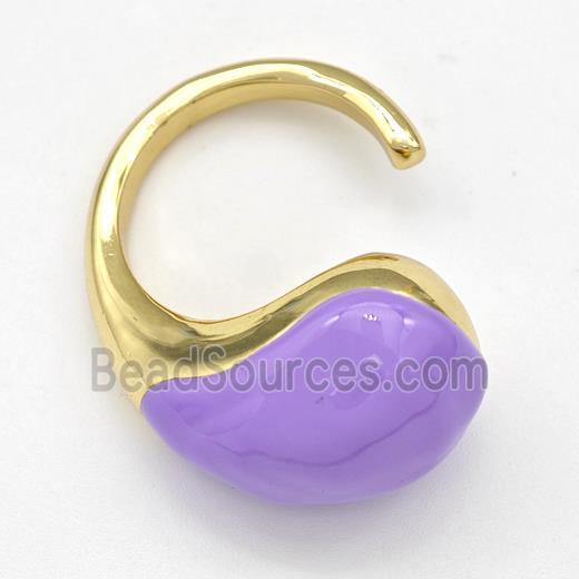 Copper Hook Earrings Hollow Purple Enamel Gold Plated