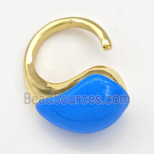 Copper Hook Earrings Hollow Blue Enamel Gold Plated