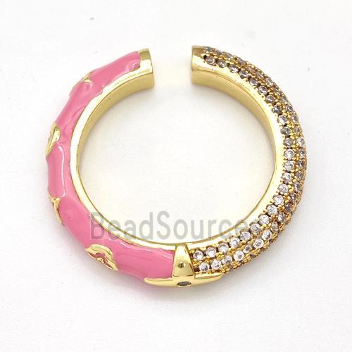 Copper Rings Micro Pave Zirconia Pink Enamel Gold Plated