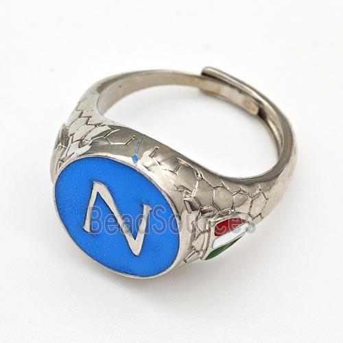 Copper Rings Blue Enamel Letter-Z Adjustable Platinum Plated