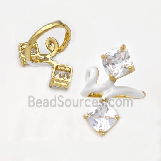 Copper Rings Pave Zirconia White Enamel Adjustable Gold Plated