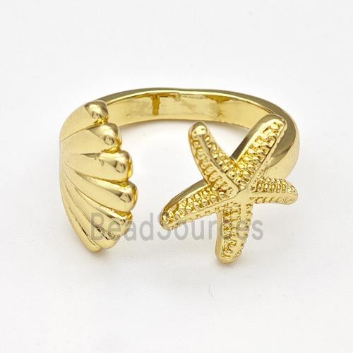 Copper Starfish Ring Scallop Shell Gold Plated