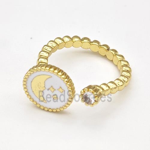 Copper Moon Rings Pave Zirconia Star White Enamel Gold Plated