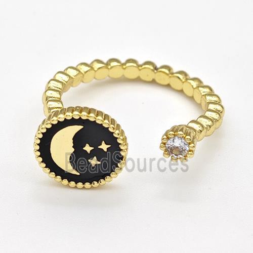 Copper Moon Rings Pave Zirconia Star Black Enamel Gold Plated