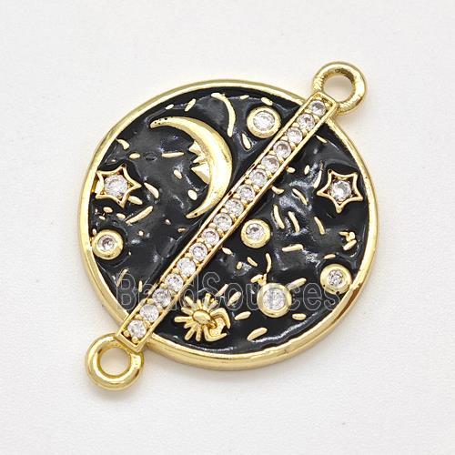 Copper Moon Star Connector Pave Zirconia Black Enamel Circle Gold Plated