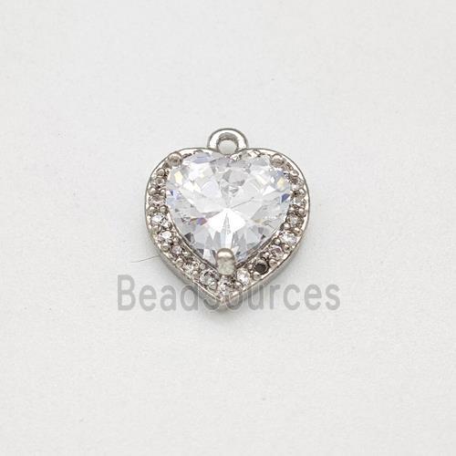 Copper Heart Pendant Micro Pave Zirconia Platinum Plated