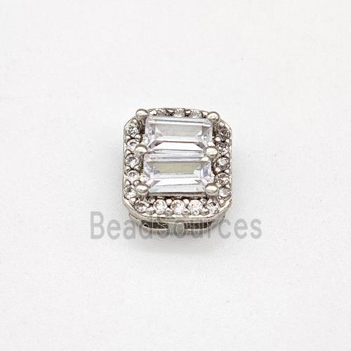 Copper Rectangle Beads Micro Pave Zirconia Platinum Plated