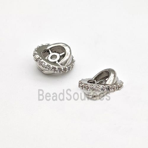 Copper Rondelle Beads Pave Zirconia Platinum Plated