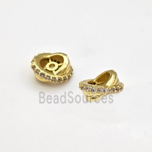 Copper Rondelle Beads Pave Zirconia Gold Plated