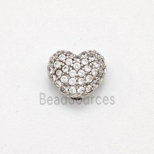 Copper Heart Beads Micro Pave Zirconia Platinum Plated