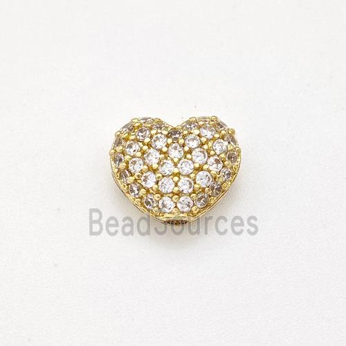 Copper Heart Beads Micro Pave Zirconia Gold Plated