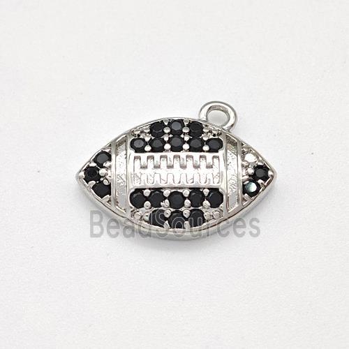 American Football Charms Copper Pendant Micro Pave Zirconia Sport Platinum Plated